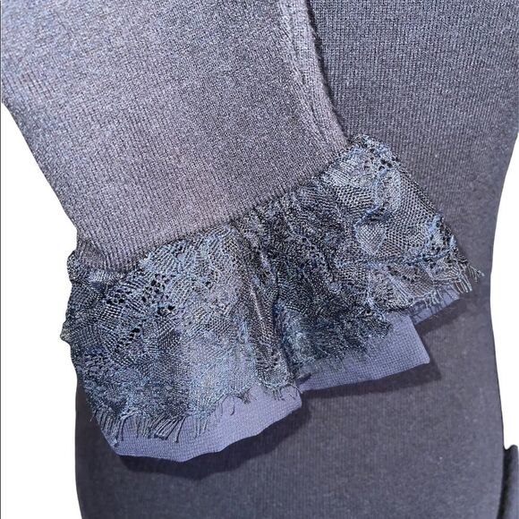 Soft Surroundings Navy Blue Turtle Neck with Button/Lace Cuffs - Picture 4 of 12